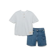 easy-peasy Toddler Boy Slub Jersey Henley Shirt \u0026 Cargo Shorts Outfit Set, 2-Piece, Sizes 18M-5T